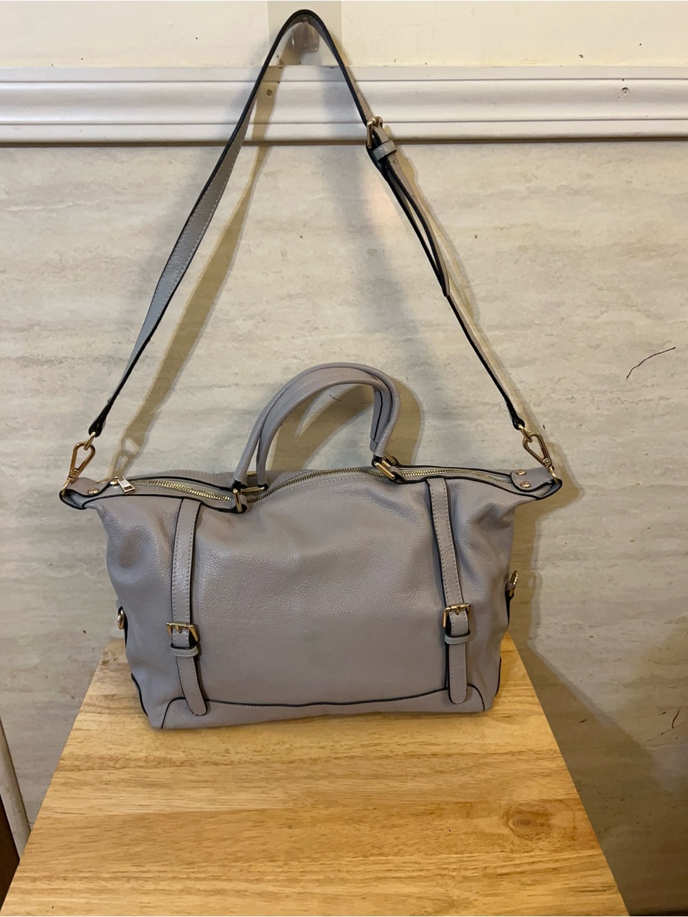 Ora Delphine Adele Satchel Gray 100% Genuine Leather